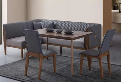 Obrázok produktu pre Štýlový sivý jedálenský set Hnedý jedálenský stôl 2x stoličky Lavica