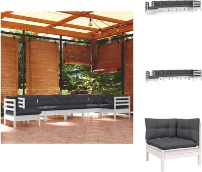 Produktbild von vidaXL 8-tlg. Garten-Lounge-Set mit Kissen Weiß Kiefer Massivholz -  Gartenmöbel-Sets