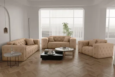 Produktbild von Sofaset Designersofa CHANTAL 3-2-1 in Stoff Opera Velvet Beige