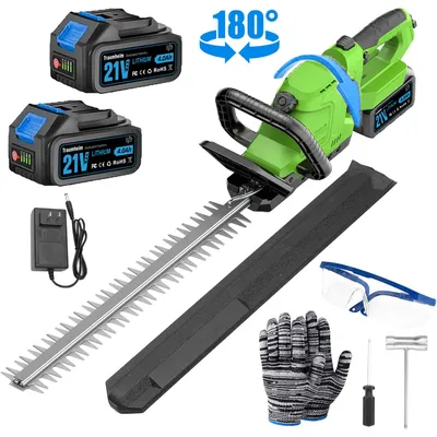 Produktbild von Akku Heckenschere, 53cm Dual Schnittklingen,30mm Zahnabstand, mit 2× 4,0Ah Akkus, 90 Min. Laufzeit, Leicht&Leise, 180° drehbarer Kopf für jeden Garten