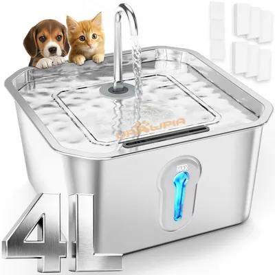 Image de Fontaine pour chats 4L, argentée, avec 6 filtres et éclairage LED