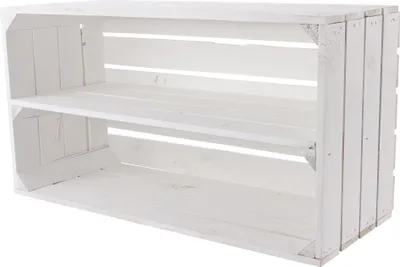 Produktbild von Große weiße Holzkiste mit Mittelbrett 68cm x 40cm x 31cm Obstkisten Weinkiste Regal Holzboxen DIY Weinregal weiss shabby chic Apfelkiste Holzregal