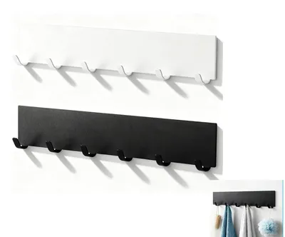 Schlüsselhalter mit 6 Haken, selbstklebend, Metall, schwarz/weiß