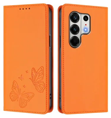 Image de Étui en cuir pour Tecno Camon 50 Pro 4G, étui de protection type portefeuille en cuir gaufré « papillon » avec support, couleur orange