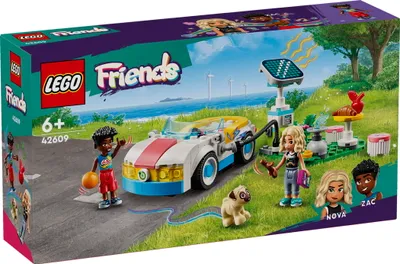 Produktbild von LEGO Friends E-Auto mit Ladestation, Elektroauto für Kinder, Auto-Spielzeug für Rollenspiele mit den Figuren Nova und Zac, kleines Set, Geschenk für Mädchen und Jungen ab 6 Jahren 42609