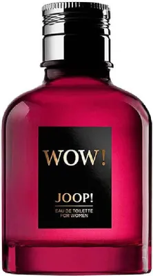 A product shot of a pink perfume bottle with a black label.