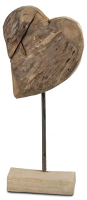 Teakholz-Herz auf Ständer, 30 cm, rustikale Deko