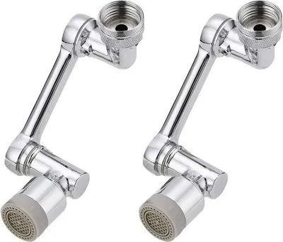 Produktbild von Schwenkbarer 1080°-Wasserhahn-Luftsprudler, spritzwassergeschützte Messing-Armaturenverlängerung mit 2 Wasserauslassmodi, für Küche und Bad, 2er-Pack