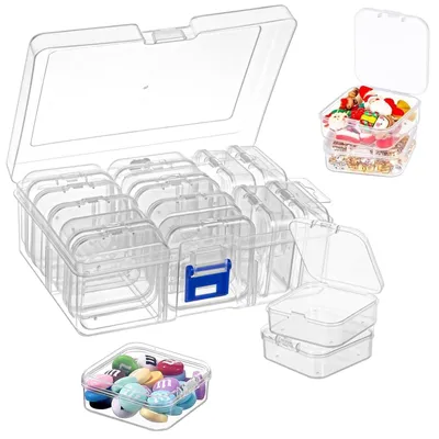 Produktbild von 15 kleine Aufbewahrungsboxen (5,5 x 5,5 x 2 cm), Aufbewahrungsboxen mit Deckel, Mini-Aufbewahrungsboxen aus transparentem Kunststoff, kleine Boxen für Kleinteile, Ohrringe, Ringe