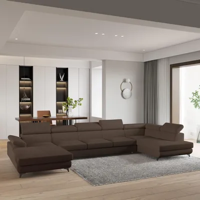 Produktbild von Masseno Ecksofa MONTIVA mit Schlaffunktion U-Form, Sofa mit Bettkasten, Wohnzimmersofa, Couch, Soffa, Bettsofa, Couchgarnitur- Braun, QUELLE 25