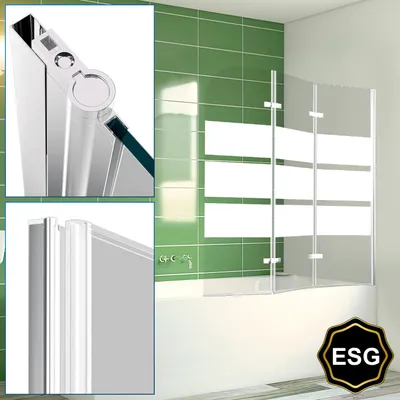 Produktbild von Eikuavons Duschwand Badewanne 120 x 140 cm, 3-teilig faltbare Badewannenfaltwand, Badewannenaufsatz aus 6 mm ESG Sicherheitsglas, 180° schwenkbar, Weiße Streifen