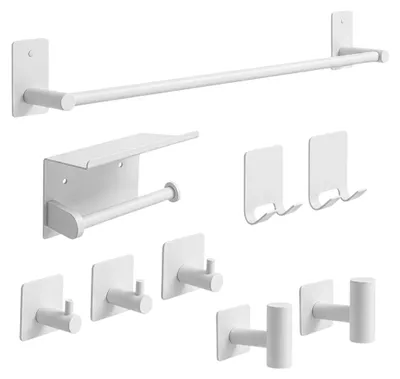 Produktbild von Badezimmer-Zubehör-Set, bohrfrei, 9-teilig, in Weiß