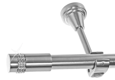 Produktbild von Edelstahl Look Gardinenstange 20mm Wandträger 1-läufig Zylinder Kristall, Länge wählbar H50 E38 R