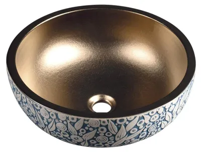 Zdjęcie produktu dla Ceramiczna umywalka nablatowa, 41X15 cm, miedziana/niebieska, z wzorem Priori
