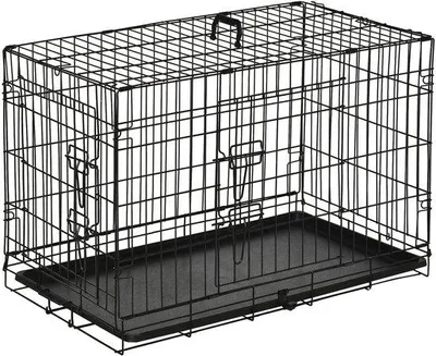 Productafbeelding van Hondenbench Inklapbaar - 76x46x52 cm - Metaal - Zwart - Transportbox Voor Kleine Dieren