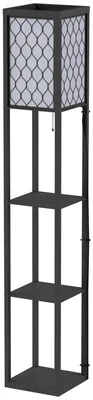 Produktbild von HOMCOM Stehleuchte mit Regalen Stehlampe Innenbeleuchtung E27 bis 40W Holzregal