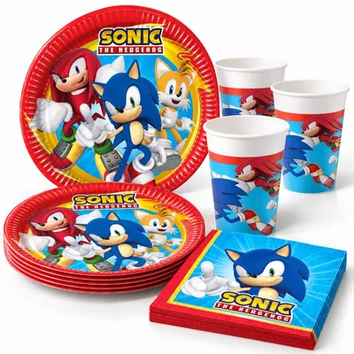 Produktbild von Sonic Geburtstagsdeko, 52-teilig, Pappteller, Becher und Servietten für Kindergeburtstag, Partygeschirr