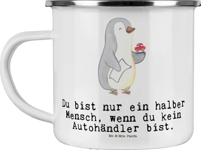 Produktbild von Mr. & Mrs. Panda Pott Autohändler Herz - Weiß - Geschenk, Spruch, Outdoor Becher, Witzig, Autohandel, Teetasse, Lustig, Emaille, wanderbecher, Tasse