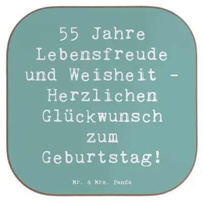 Produktbild von Mr. & Mrs. Panda Untersetzer Glas Spruch 55. Geburtstag Freude - Meeresbrise - Geschenk, Feier, Jubiläum, gläseruntersetzer, für Gläser, Glückwünsche, Happy Birthday