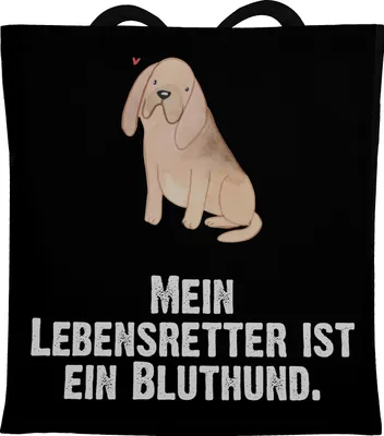 Produktbild von Mr. & Mrs. Panda Jutebeutel Bloodhound Lebensretter - Schwarz - Geschenk, Tote Bag, St. Hubertushund, Schultasche, Uni Tasche, Stoffbeutel, Bluthund, Beutel