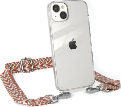 Produktbild von EAZY CASE Handykette - Verstellbarer Trageriemen kompatibel mit Apple iPhone 14 Plus, Handykordel mit transparenter Silikon-Hülle, Band in Orange