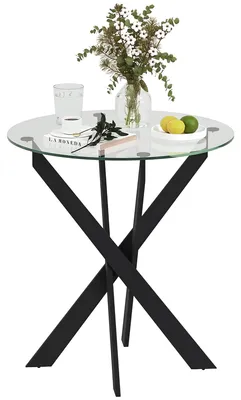 Produktbild von Moderner Glas-Esstisch, 70 cm Durchmesser, Küchentisch mit gehärteter Glasplatte und Metallbeinen, für 4 Personen