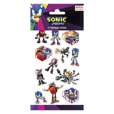 Produktbild von Sonic the Hedgehog temporäre Klebetattoos für Kinder, 12 Motive auf einem Bogen