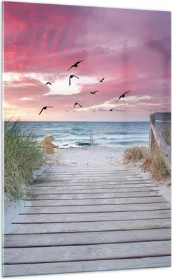 Produktbild von Bilder auf glas - Einteilig - Strand Sand Vögel - 70x100cm - Glasbilder - Wandbilder - Bilder - zum Aufhängen bereit - Wanddekoration aus Glas - Glas Bilder - Wandbild auf Glas - GPA70x100-4994