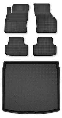 Zdjęcie produktu dla Dywaniki gumowe + mata bagażnika do Seat Leon IV 2020- (kombi, dolny poziom podłogi) – czarne, dobierane – Wielganizator Semi-Universal