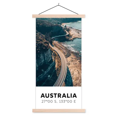 Produktbild von MuchoWow® Textilposter Australien - Meer - Schnellstraße - Sommer 60x120 cm mit holzfarbenen Rahmen - Holz