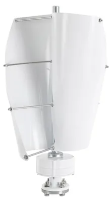 Obrázok produktu pre Vertikálna veterná turbína – 100 W veterný generátor 12V/24V – rotor s 2 lopatkami – integrovaný nabíjací regulátor – tichý (<62 dB) – prírubka DN25 – biela