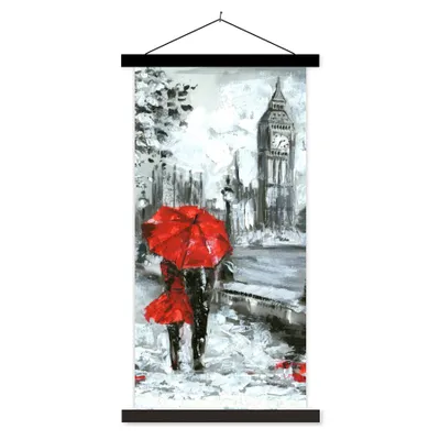 Produktbild von MuchoWow® Textilposter Gemälde - Regenschirm - Öl 60x120 cm mit schwarzem Rahmen - Magnete