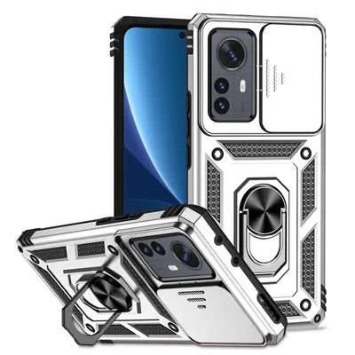 Obrázek produktu pro Pouzdro pro Xiaomi 12 Pro dvouvrstvé pouzdro s posuvným krytem kamery a prstencovým stojánkem Stříbro