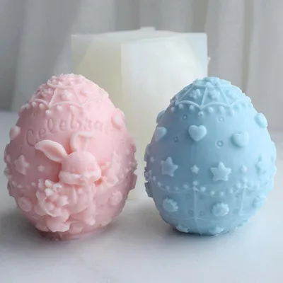 Productafbeelding van 3D siliconenmal voor paaskaarsen en chocolade, met konijnen- en paaseierenmotieven
