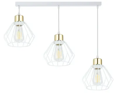 Produktbild von KAR-LIGHTING Pendelleuchte 3-flammig Weiß mit Gold, Metall – höhenverstellbar für Esszimmer, LED-geeignet, E27