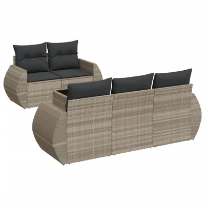 Produktbild von vidaXL 6-tlg. Garten-Sofagarnitur mit Kissen Hellgrau Poly Rattan