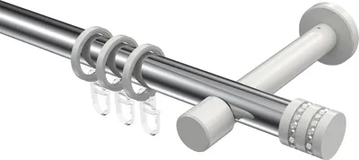Produktbild von Interdeco Gardinenstange / Vorhangstange Chrom / Weiß, Typ Prestige Estana (Glitzerkappe), 20 mm Ø 1-läufig, 420 cm