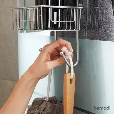 Immagine prodotto di Portaoggetti da doccia Unyqoos® – acciaio inossidabile cromato, 3 cesti antiscivolo e 4 ganci, senza foratura, protezioni in gomma, adatto per vetri fino a 2,5 cm, dimensioni 83 x 18,5 x 20 cm