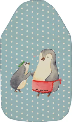Produktbild von Mr. & Mrs. Panda Wärmflasche Pinguin mit Kind - Blau Pastell - Geschenk, Muttertag, Wärmflaschen, Vorbild Mama, Familie, wärmebeutel, Mutter, Wärmekissen, Bettflaschen