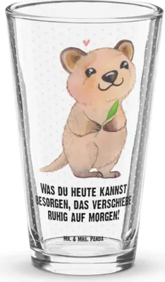 Produktbild von Mr. & Mrs. Panda Glas Quokka Happy - Transparent - Geschenk, Dinge Erledigen, Verschieben, Bierglas, Wasserglas, Niedliches Tier, Lustiger Spruch, Tumbler, Trinkglas