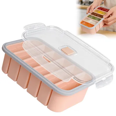 Productafbeelding van Siliconen vriezerbak met deksel - 6 compartimenten voor soepen en bouillons - Portioneerbakjes - 6 x 250 ml