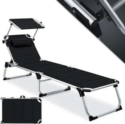 Produktbild von KESSER® Sonnenliege SUN mit Dach Gartenliege Liegestuhl klappbar Sonnendach Verstellbarer Rückenlehne , ergonomisch, gepolsterter Liegefläche, Aluminium Liege Gartenstuhl tragbar Strandliege