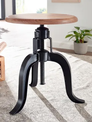 Image de Tabouret pivotant 39x62,5x39 cm bois d'acacia massif / métal noir pivotant | Wohnling