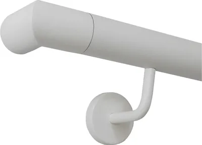 Produktbild von TIBU Handlauf Edelstahl weiß pulverbeschichtet 42,4 mm Geländer innen außen wetterfest, Länge 320 cm mit 4 Halter Enden Ecke zur Wand