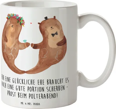 Produktbild von Mr. & Mrs. Panda Tasse Scherben Polterabend - Weiß - Geschenk, mit Spruch, Heiraten, Glückwünsche, unvergessliches Erlebnis, Trinkbecher, Hochzeit, Kaffeetasse, Heirat