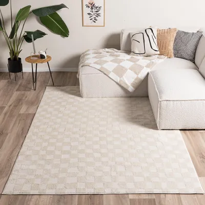 Produktbild von Volero - Japandi Teppich - Yori Checkerboard Creme - 120x170 cm - Wohnzimmer, Esszimmer, Schlafzimmer - Klassik, Ländlich, Modern, Skandinavisch