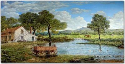 Produktbild von Coloray Bild aus Leinwand 120x60 Leinwand Dekoration - Das Dorf Baum Berglandschaft