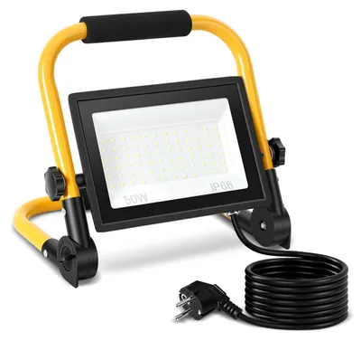 Produktbild von Eikuavons LED Baustrahler 50W 4000lm Kaltweiß 6500K IP66 mit Standfuß & 3m Netzkabel LED Fluter Arbeitsstrahler für Baustelle Garten