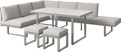 Produktbild von home24 Dining-Loungeset - 5-teilig - Aluminium / Polyester - Hellgrau