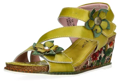 Produktbild von Laura Vita Damen Sandalette unifarbene Riemen Blumendekor HACEO 15, Größe:41 EU, Farbe:Grün